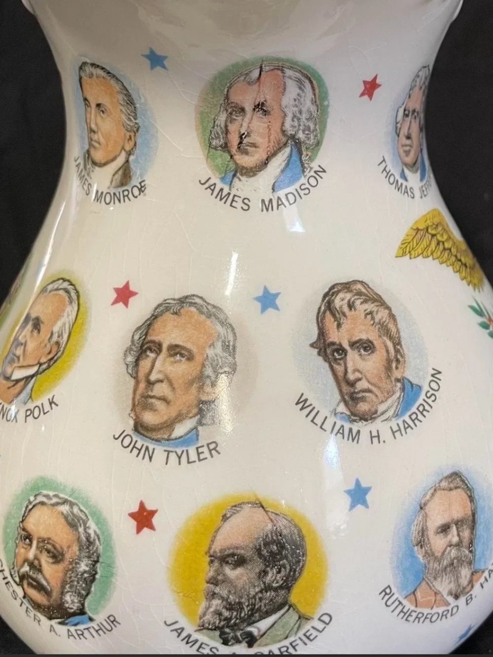 Vintage 1965 Chadwick-Miller US Presidents Ceramic Pitcher – Gold Trim